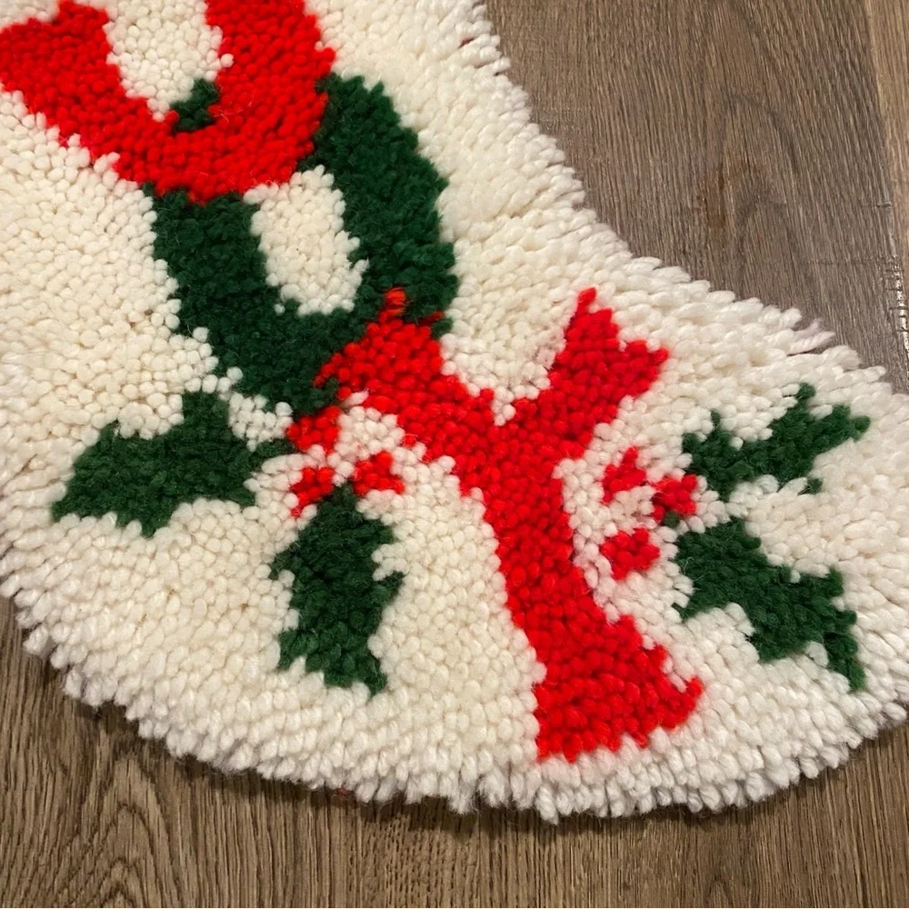 Vintage “Joy” Latch‎ Hook Yarn Design with Holly Accents and Red Corduroy